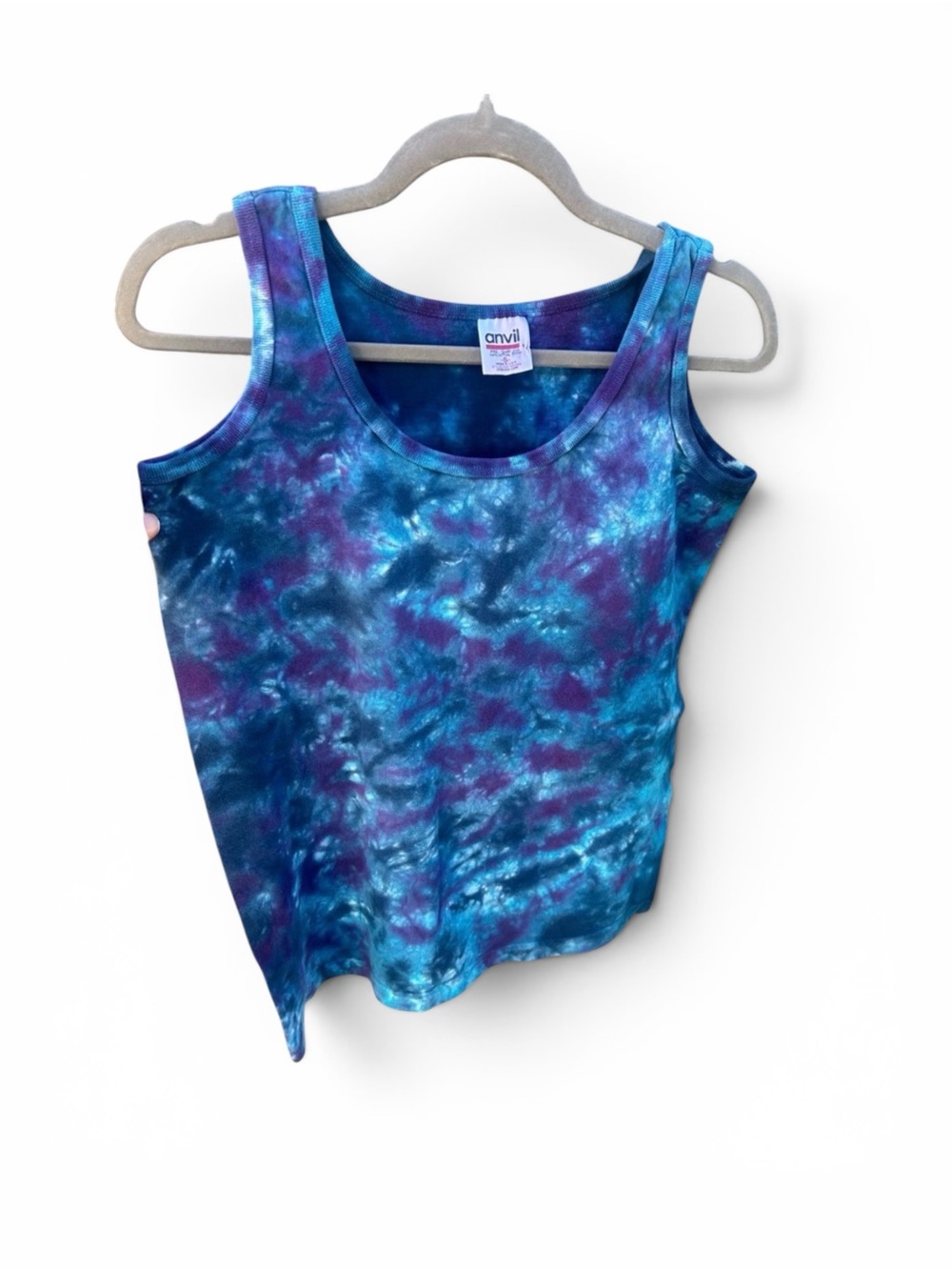 Anvil Custom Ice Dye Tank Top Small Blue Purple Festival Grunge Summer Top